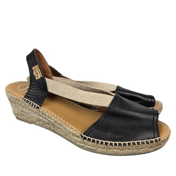 Toni Pons Teidi-P Balck Tan Espadrille Wedge Sandals Sz 41 US 10 Open Toe - Picture 2 of 14